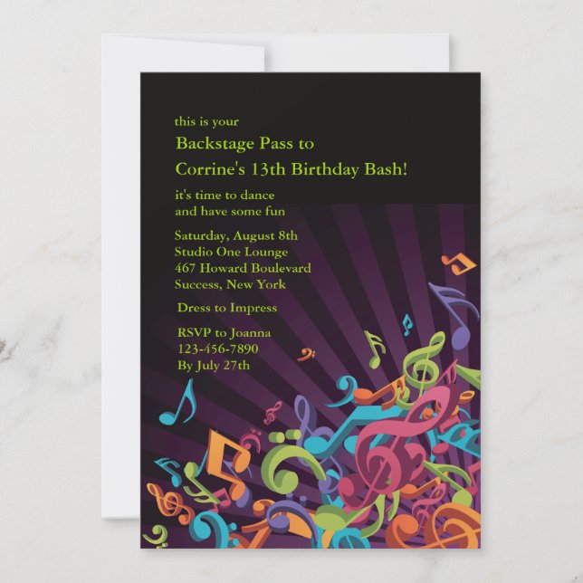 Musical Notes Party Invitation (Front)