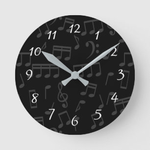 Musical Notes Pattern Illustration Round Clock