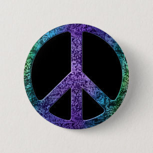 Musical Notes Pattern Peace Sign Pinback Button