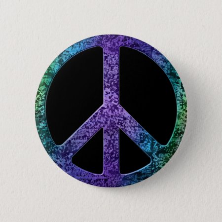 Musical Notes Pattern Peace Sign Pinback Button