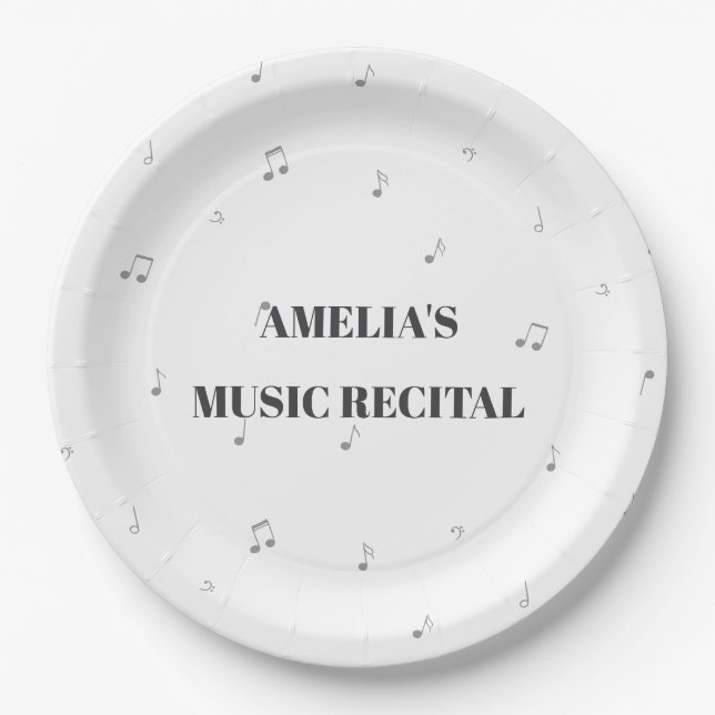 Musical Notes Pattern Treble Clef Music Event Paper Plates (Front)