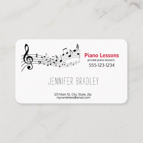 Musical Notes Piano Teacher Business Cards