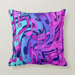 Musical Notes Pink Blue Purple Aqua Art Pattern Throw Pillow