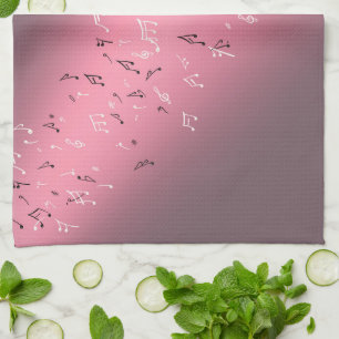 Musical Notes Pink Light Tea Towel