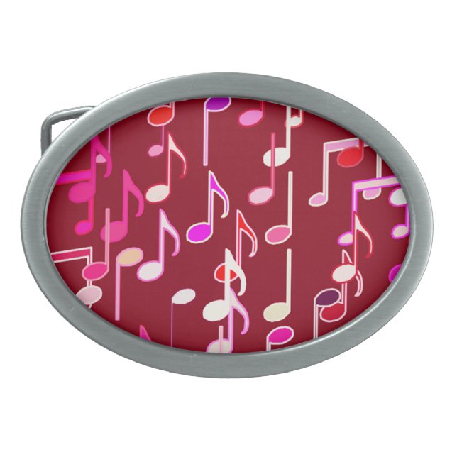 Musical Notes print - burgundy, multi Belt Buckle (Front)