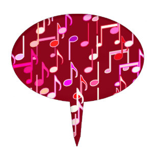 Musical Notes print - burgundy, multi Cake Topper