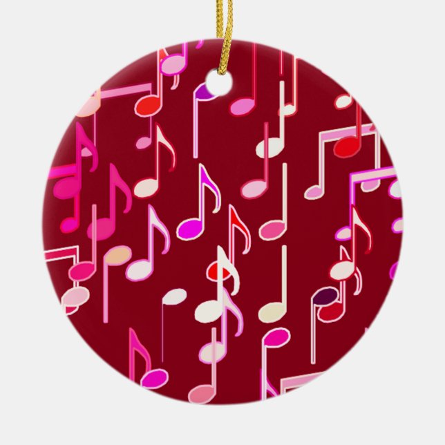 Musical Notes print - burgundy, multi Ceramic Ornament (Front)