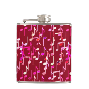 Musical Notes print - burgundy, multi Flask