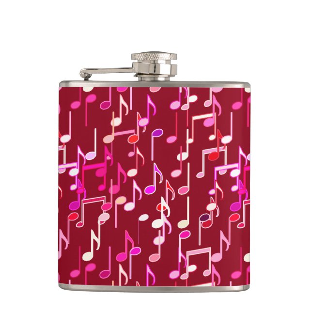 Musical Notes print - burgundy, multi Flask (Front)