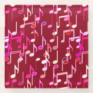 Musical Notes print - burgundy, multi Glass Coaster