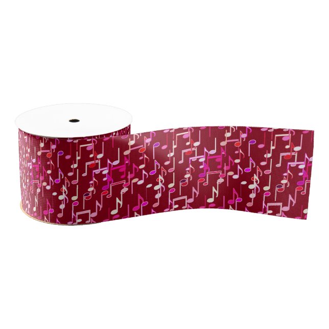 Musical Notes print - burgundy, multi Grosgrain Ribbon (Spool)