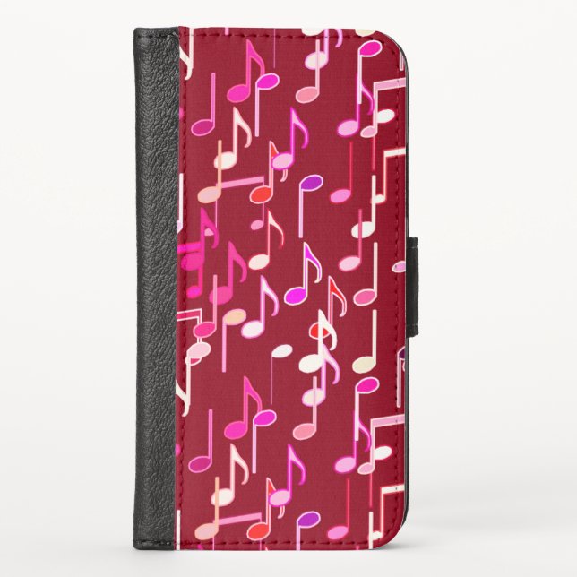 Musical Notes print - burgundy, multi iPhone Wallet Case (Front)