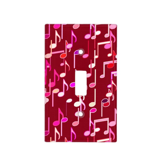 Musical Notes print - burgundy, multi Light Switch Cover (Front)