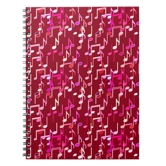 Musical Notes print - burgundy, multi Notebook (Front)
