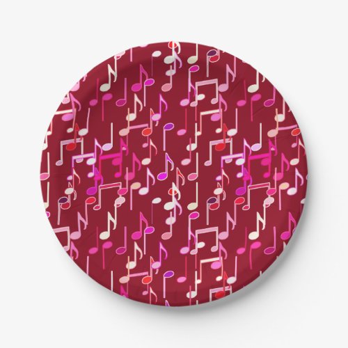 Musical Notes print _ burgundy multi Paper Plates