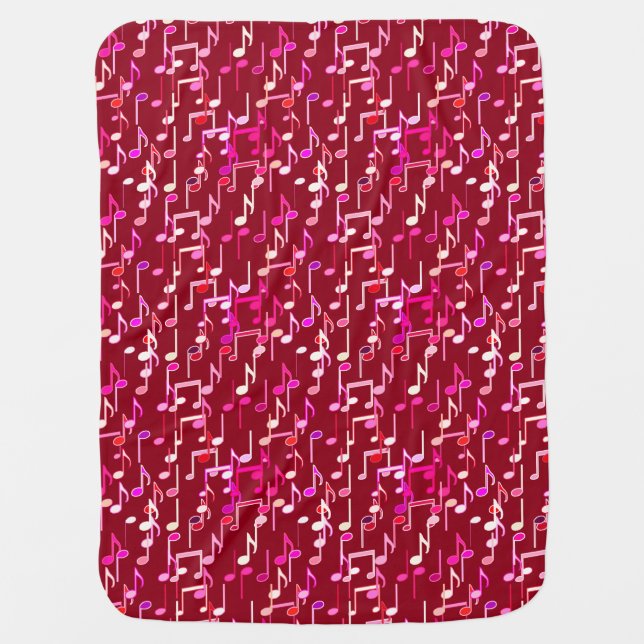 Musical Notes print - burgundy, multi Swaddle Blanket (Front)