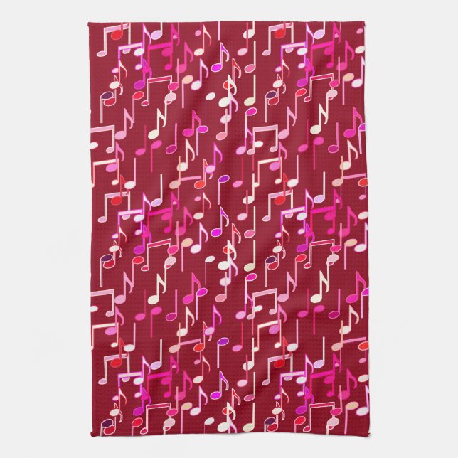 Musical Notes print - burgundy, multi Towel (Vertical)