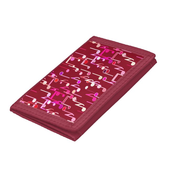 Musical Notes print - burgundy, multi Tri-fold Wallet (Bottom)