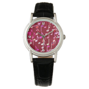 Musical Notes print - burgundy, multi Watch