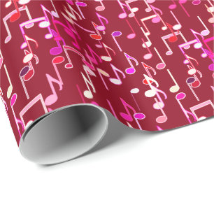 Musical Notes print - burgundy, multi Wrapping Paper