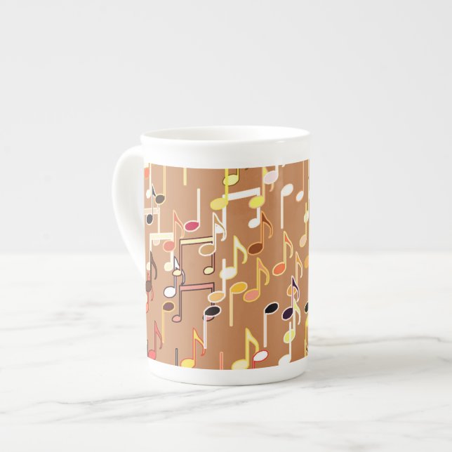 Musical Notes print - Caramel Tan, Multi Bone China Mug (Front Left)