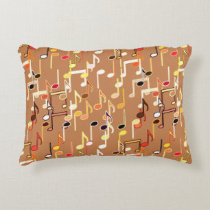 Musical Notes print - Caramel Tan, Multi Decorative Pillow