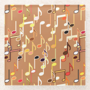 Musical Notes print - Caramel Tan, Multi Glass Coaster
