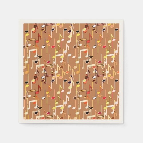 Musical Notes print _ Caramel Tan Multi Napkins