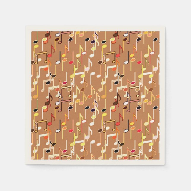 Musical Notes print - Caramel Tan, Multi Napkins (Front)