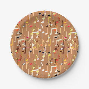 Musical Notes print - Caramel Tan, Multi Paper Plates