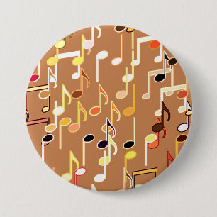 Musical Notes print - Caramel Tan, Multi Pinback Button