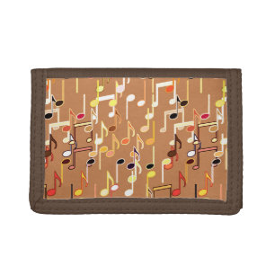 Musical Notes print - Caramel Tan, Multi Trifold Wallet