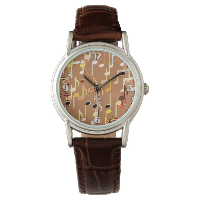 Musical Notes print - Caramel Tan, Multi Watch (Front)