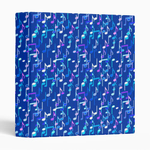 Musical Notes print - indigo blue, multi 3 Ring Binder
