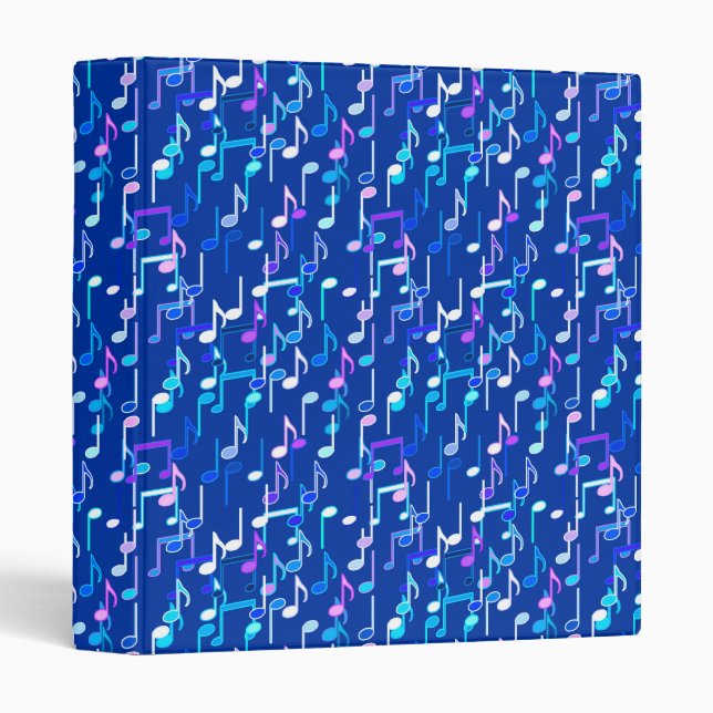 Musical Notes print - indigo blue, multi 3 Ring Binder (Front/Spine)