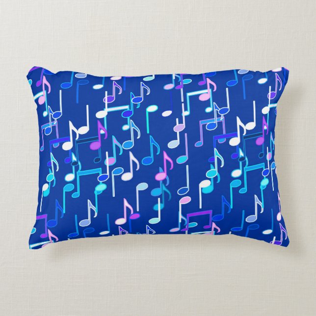 Musical Notes print - indigo blue, multi Accent Pillow (Front)