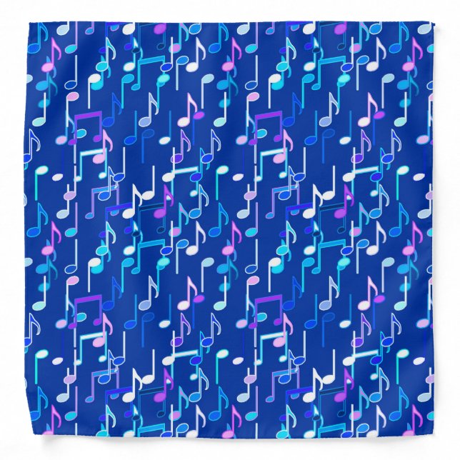 Musical Notes print - indigo blue, multi Bandana (Front)