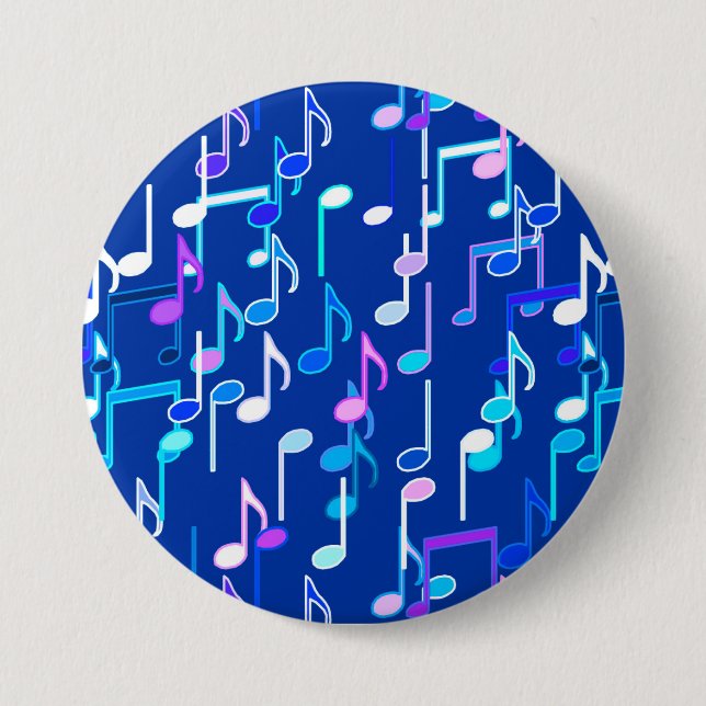 Musical Notes print - indigo blue, multi Button (Front)