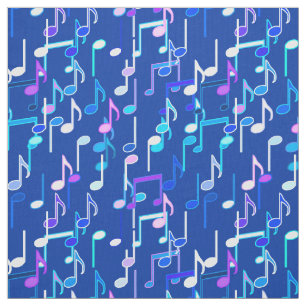 Musical Notes print - indigo blue, multi Fabric