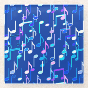 Musical Notes print - indigo blue, multi Glass Coaster