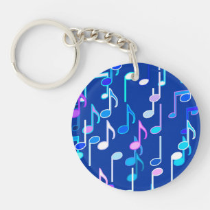 Musical Notes print - indigo blue, multi Keychain