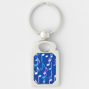 Musical Notes Print - Indigo Blue  Multi Keychain by Floridity at Zazzle