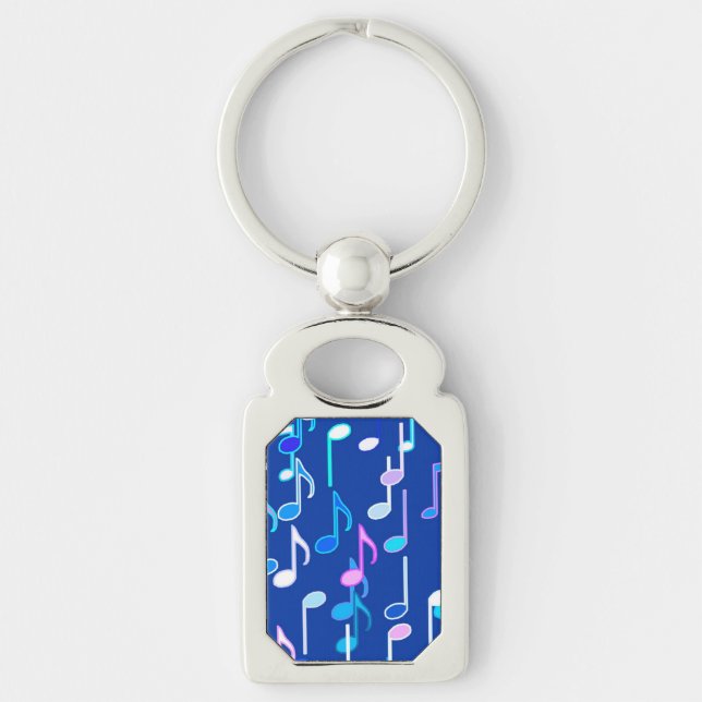 Musical Notes print - indigo blue, multi Keychain (Front)