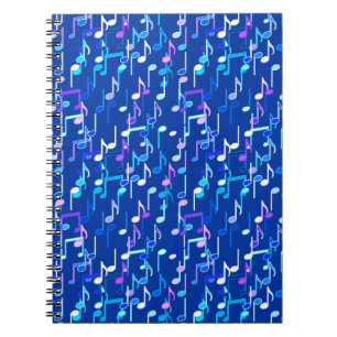 Musical Notes print - indigo blue, multi Notebook
