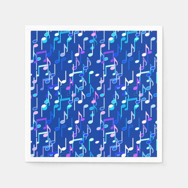 Musical Notes print - indigo blue, multi Paper Napkins (Front)