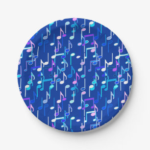 Musical Notes print - indigo blue, multi Paper Plates