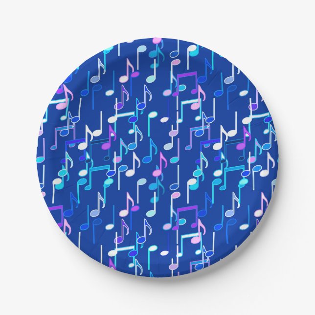 Musical Notes print - indigo blue, multi Paper Plates (Front)