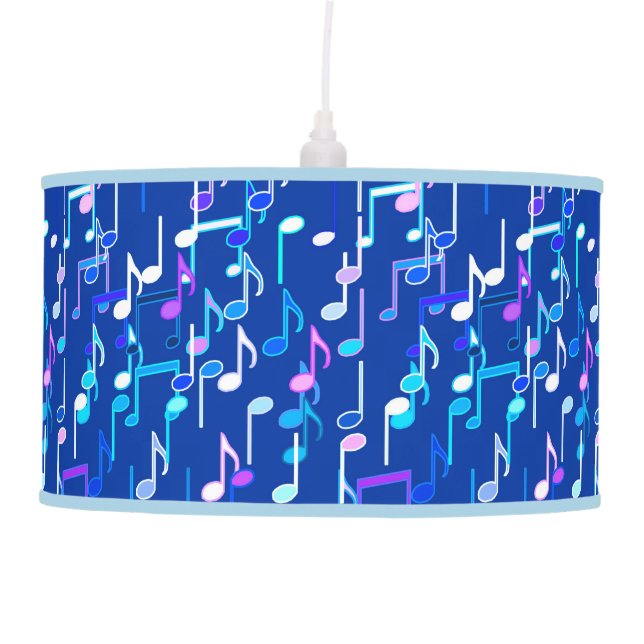 Musical Notes print - indigo blue, multi Pendant Lamp (Front)