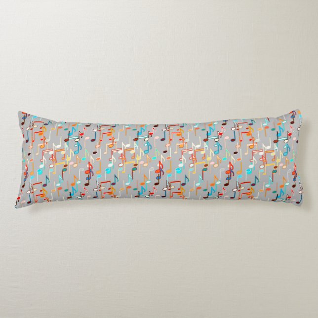 Musical Notes print - Medium Grey, Multi Body Pillow (Front)