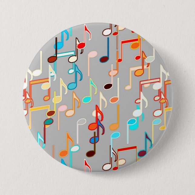 Musical Notes print - Medium Grey, Multi Button (Front)
